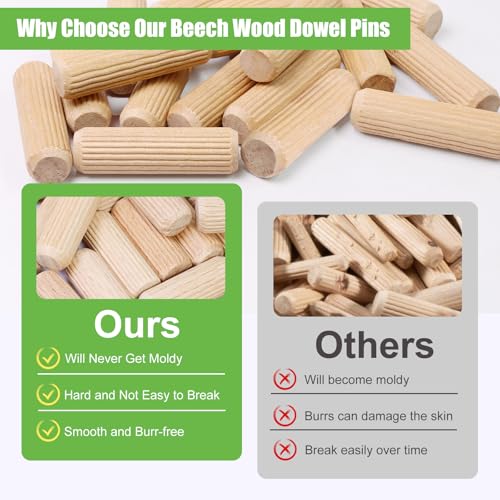 1/2" x 1-3/4" Wooden Dowel Pins - FoDau770 Beech Wood Dowel Rods - 200 Pcs 1/2" x 1-3/4"