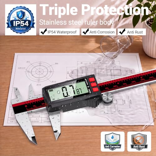 Digital Caliper 8 Inch, Rechargeable Calipers with LCD Screen, Inch/MM/Fraction, Stainless Steel Vernier Caliper Measuring Tool for DIY, Household, Jewelers Tools, 3D Printer