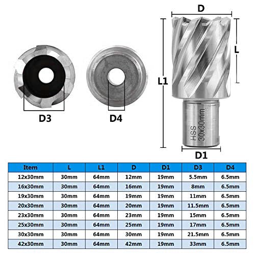 Shank HSS Annular Drill Bit 12-42x30mm TiN Coated Hollow Drill Bit for Metal Cutting Weldon Shank Core Drill Bit (30x30mm) 30x30mm