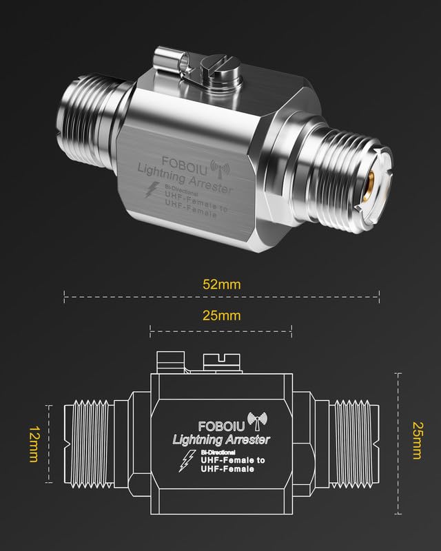 Coaxial Lightning Arrester,UHF Female-to-Female Suppressor Connectors Coax Cable Lightning Surge Protector for HF Radio，RF，VHF, UHF, CB, Ham, Two-Way Radio Ham Antenna 1 Pack UHF-Female/UHF-Female