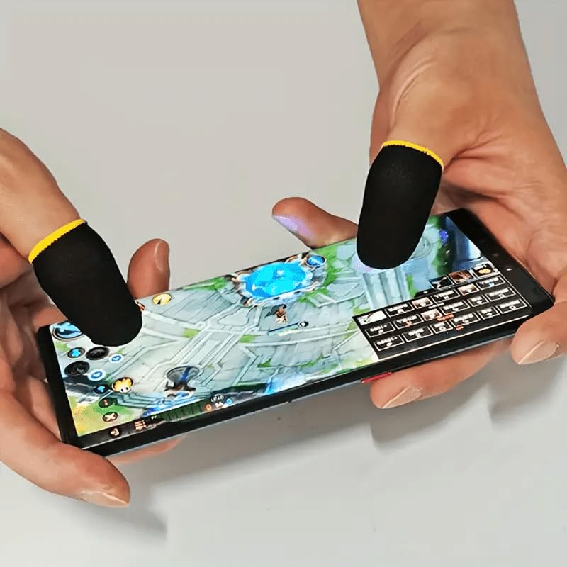 4PCS Breathable Gaming Finger Sleeves - Anti-Sweat Conductive Touchscreen Covers for Smooth Mobile Gaming (Yellow) YELLOW