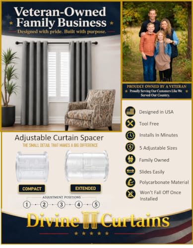 16-Piece Adjustable Curtain Spacers, Tool-Free, Fits 1.75-Inch Rods, 8 Sets 16 Pieces