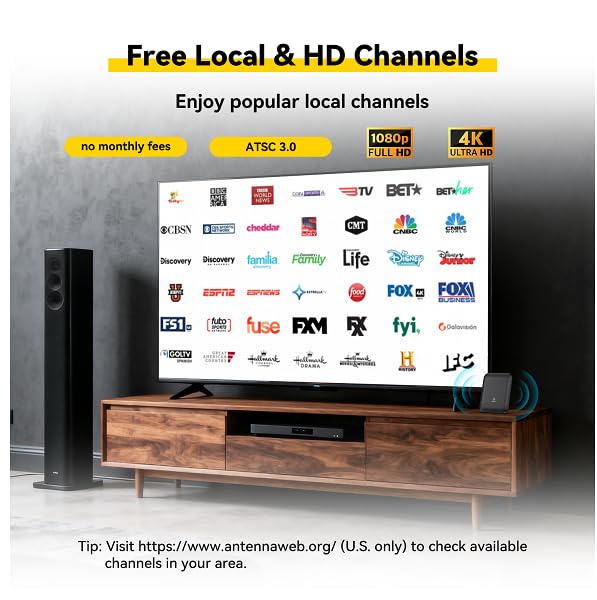 Digital TV Antenna for Smart TV Indoor & Outdoor, 55 Miles Amplified HDTV Antenna with Signal Booster, Reception for Local Channels 8K 4K 1080P HD VHF UHF, with 16ft Coax Cable