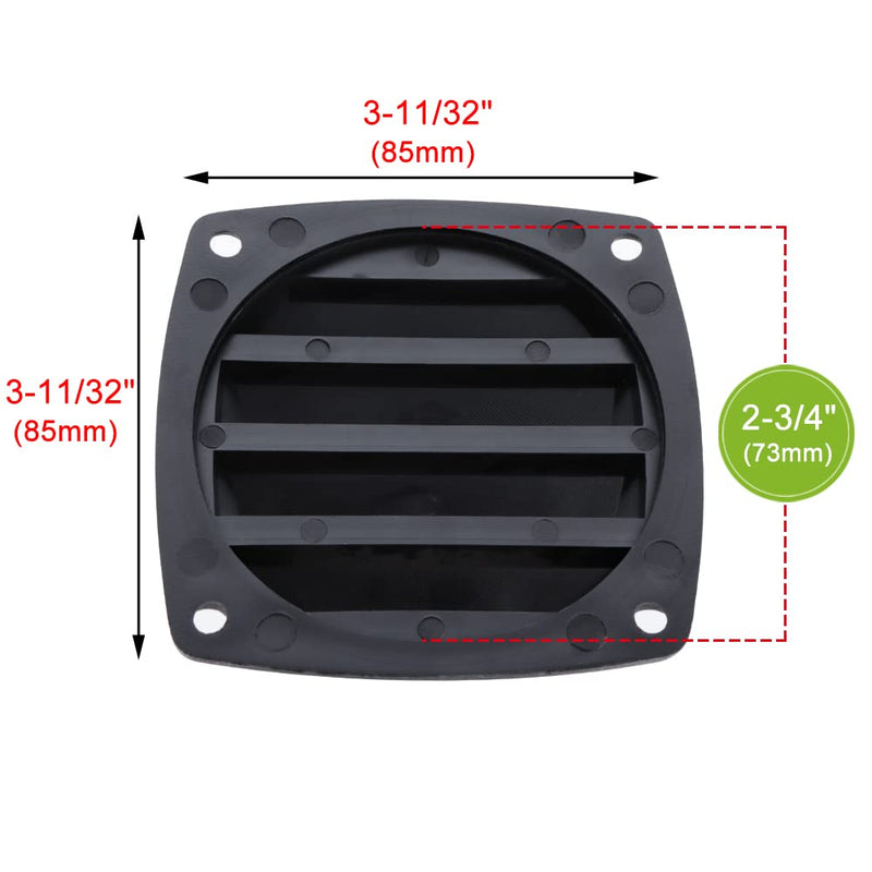 VTurboWay 4 Pcs Louvered Flush Plastic Thru Vent, Marine Boat Vent, 2-3/4", Black, Free Installation Screws