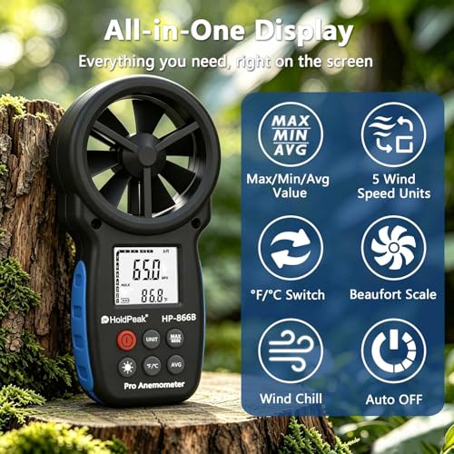HoldPeak 866B Digital Anemometer, Handheld Wind Speed CFM Meter 866B (1 PC)