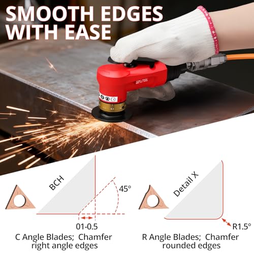 GETLITOOL Pneumatic Chamfering Tool 30000 RPM with 12C & 10R-Angle Blade Red