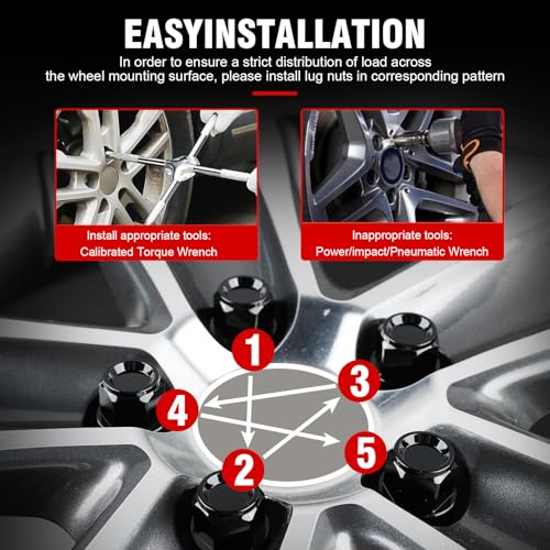 20pcs M14x1.5 Lug Nuts with Forged Aluminum Alloy Material Shell, 24 mm width/42mm Height, Compatible with 2014-2022 Ram 2500 3500, 2003-2016 Ford F250 F350 (Black) 20PCS Black