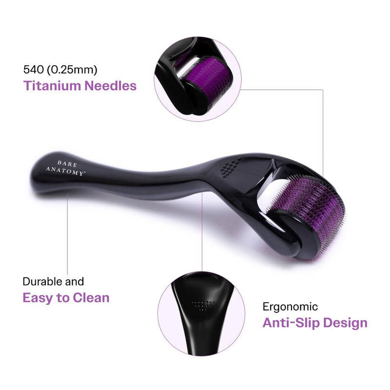 Bare Anatomy Derma Roller for Hair Growth | 0.25 mm with 540 Titanium Micro Needles | Stimulates Hair Follicles & Improves Scalp Circulation