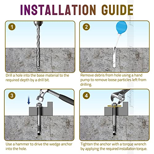 Concrete Anchors 3/8, Wedge Anchors for Concrete&Anchor Bolts 3/8" x 4-1/2"