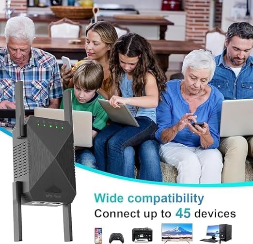 WiFi Extender, 1200Mbps Wi-Fi Signal Booster Amplifier for Home Cover Up to 9800sq.ft WiFi 2.4&5GHz Dual Band Wireless Repeater, 4 Antennas 360° WiFi Amplifier, White