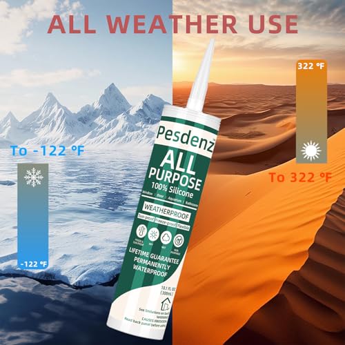 Gray Universal Silicone Caulk, 100% Silicone Sealant Outdoor Waterproof, Flexible Cartridge Adhesive Caulking for Aquarium RV Roof Window Door Kitchen Bathroom Bathtub Shower Seal, 10.1 Oz, 4 Pack