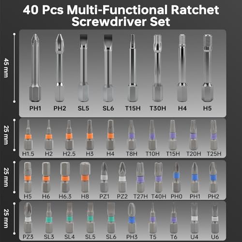 42 in 1 Magnetic Screwdriver Set with Ratchet Handle, Multi Bits Repair Tool Kit for Computer, Furniture, Bike, Watch & DIY, Compact & Portable with Storage Case 42 In 1