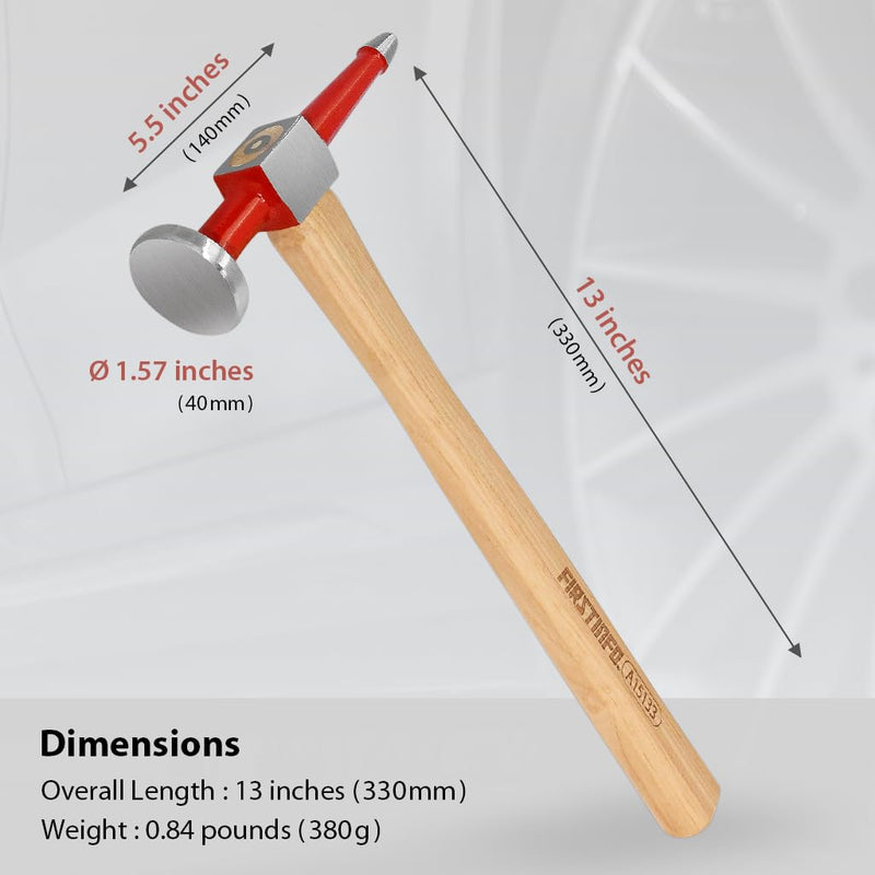 FIRSTINFO A15133 Straight Point Pick Finishing Auto Body Hammer Panel Beating with Hickory Handle, Weight 0.84 lbs.