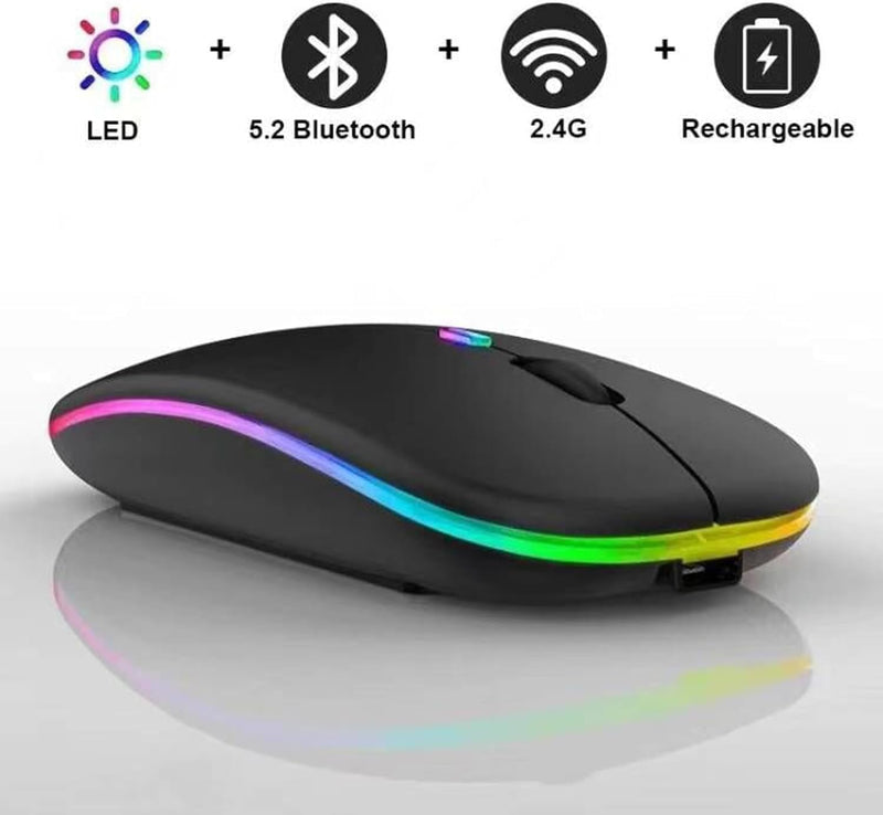 2 Pack Wireless Bluetooth Mouse,LED Dual Mode Rechargeable Silent Slim Laptop Mouse,Portable(BT5.2+USB Receiver) Dual Mode Computer Mice,for Laptop,Desktop Computer,ipad Tablet,Phone,TV (Black) 2 pack black