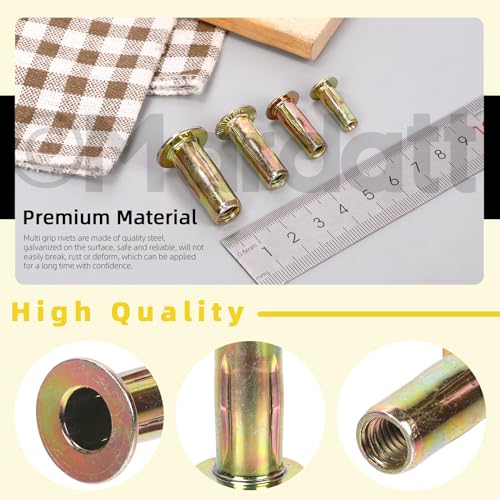 34Pcs 4 Sizes Multi-Grip Rivet Nut Assortment Kit, M4 M5 M6 M8 Zinc-Plated Flat Head Shank Threaded Insert Nut for Industrial Construction Fasteners M4/M5/M6/M8