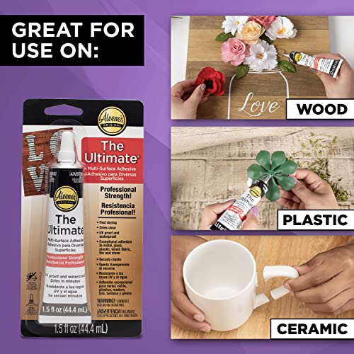 Aleene's The Ultimate Multi-Surface Adhesive, Professional Strength Glue, Strong Bond, Fast Drying, UV & Water Resistant, Repairs, Models, Metal, Glass, Plastic, Wood, Fabric, Tile 1.5 fl oz 3-Pack
