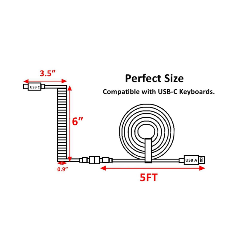 Reverse Coiled USB-C Keyboard Cable, Double-Sleeved Mechanical Keyboard Cable with Detachable Metal Aviator, 5FT USB-C to USB-A (Carbon) Carbon