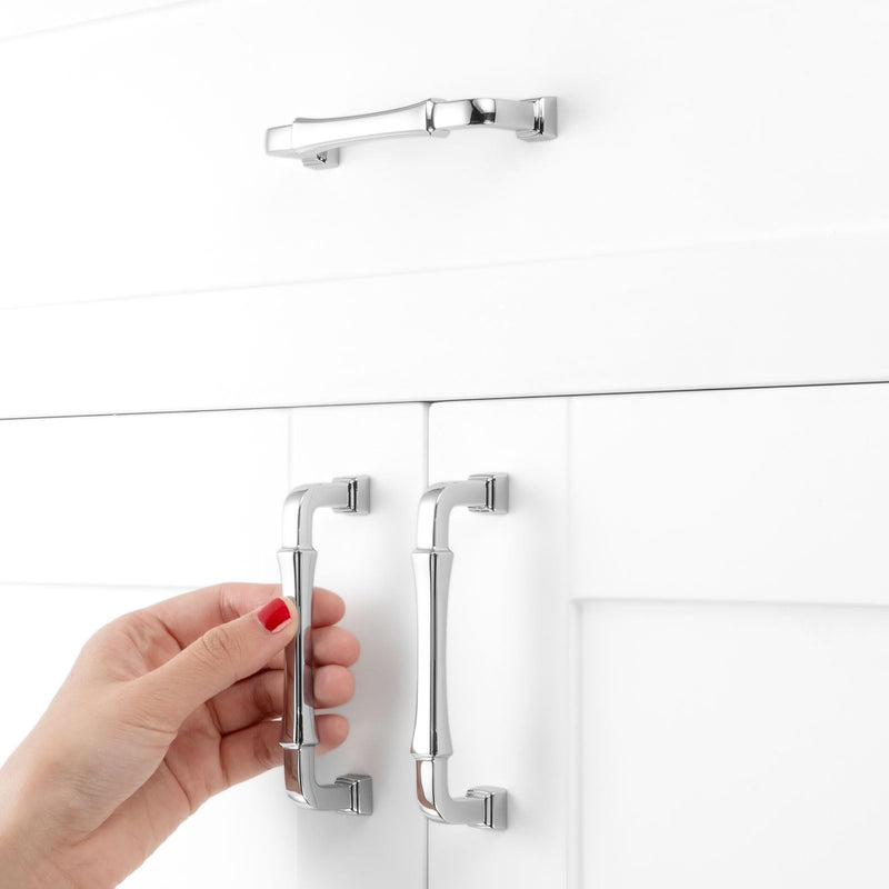 10 Pack 3-3/4 Inch Polished Chrome Cabinet Pulls Chrome Cabinet Handles Chrome Drawer Pulls 3175 Cabinet Hardware for Kitchen Cabinets Drawers Bedroom Dresser Bathroom Vanity 3-3/4 In Hole Distance 10