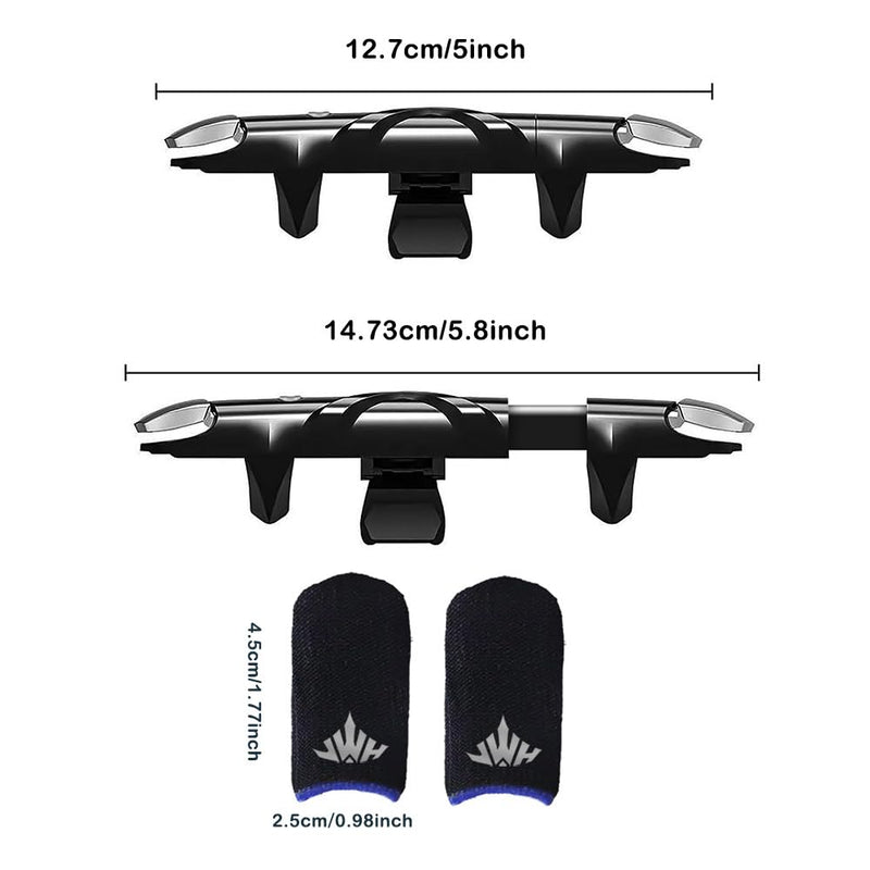 PUBG Trigger 4 Finger Mobile Gaming Controller with 20 Finger Sleeves & Storage Case PUBG Mobile Controller Aim & Fire Shooter Buttons for iPhone & Android PUBG Accessories for COD Mobile (1 Pack G5+20Pcs Finger sleeve+Storage bag)