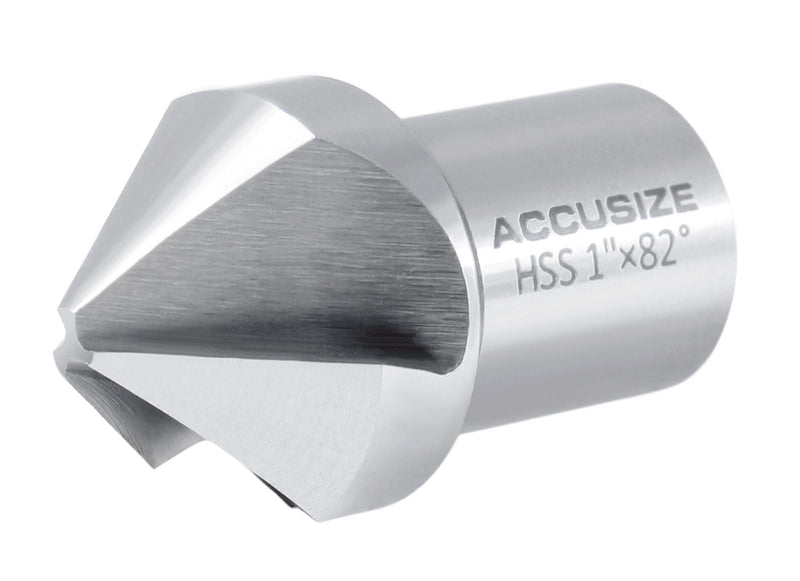 Accusize Industrial Tools HSS Countersink, 1", 82°, CE82-0001 | 1" Dia, 3/4" Weldon Shank, 3-Flute HSS, for Rota-Cutter 1", 82°