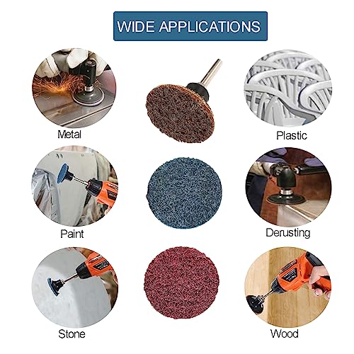 2 Inch Sanding Discs Assortment,Surface Conditioning Discs,Quick Change Design,Coarse/Medium/Fine 60 Pcs and 1/4'' Pad Holder 1Pcs. Brown-Coarse,Red-Medium,Blue-Fine