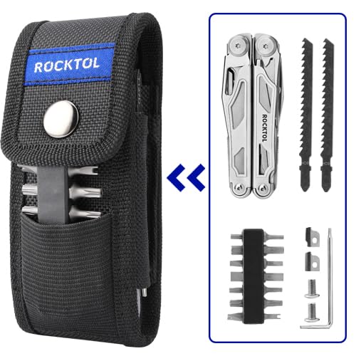 ROCKTOL SK05 Multitool, VG10 Knife Blade, 29-in-1 Multi tool Pliers, Replaceable Wire Cutters, Interchangeable File and Saw with T-shank, Heavy-duty Multi-tool in-car for Camping, Survival, Reapair VG-10 Knife Blade