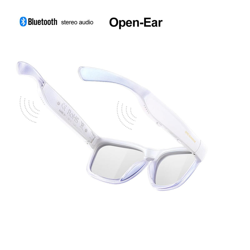 OhO Smart Glasses,Polarized Sunglasses with Bluetooth Speaker,Athletic/Outdoor UV Protection and Voice Control,Unisex(Transitional Lens) Shiny White Frame-transitional Grey Lens