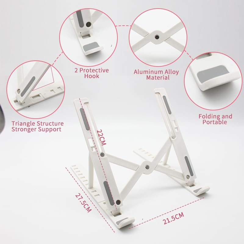 Portable Laptop Stand, New Version Adjustable Laptop Holder Riser Computer Stand for Desk Notebook Stand Mount with Phone Stand, White White-New Version