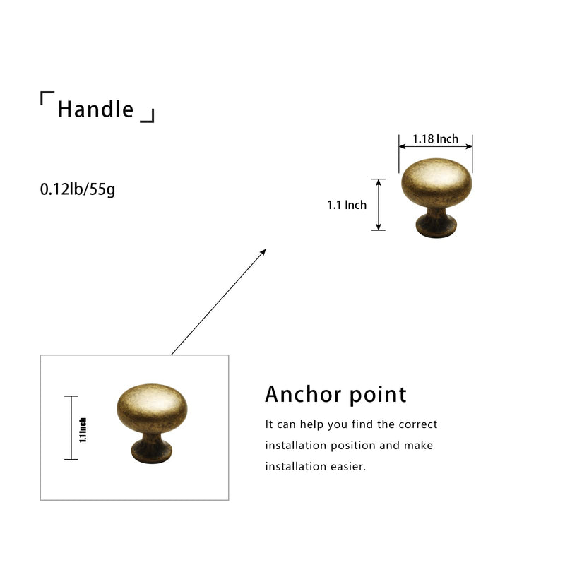 Goo-Ki Vintage Retro Antique Brass Zinc Alloy Cabinet Knob - Single Hole Center Affordable Luxury Cabinet Pull Hardware for Bedroom, Kitchen, 6 Pack… 1.18 inches