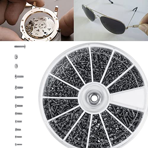 600pcs Screws and Nuts, Stainless Steel Nut and Bolt Assortment Kit M1 M1.2 M1.4 M1.6 for Watches Glassess