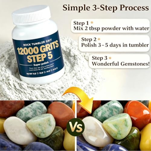 Rock Tumbler Grit, 12000 Grit Aluminum Oxide Rock Polish, Rock Polishing Grit for Gloss Shine and Mirror Finish, Works with Any Rock Polisher & Tumbler Supplies (1 LB) 1 LB