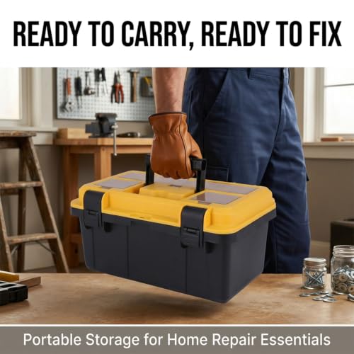 Hardware Organizer Box, 13 in Tool Box with Tray for Garage DIY