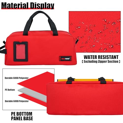MELOTOUGH Canvas Tool Bags 14 Inch Tool Tote Bag with Zipper Heavy Duty Portable Tool Bag Organizer for Electrician,Technician,Mechanic(Black&Red) B-Black & Red