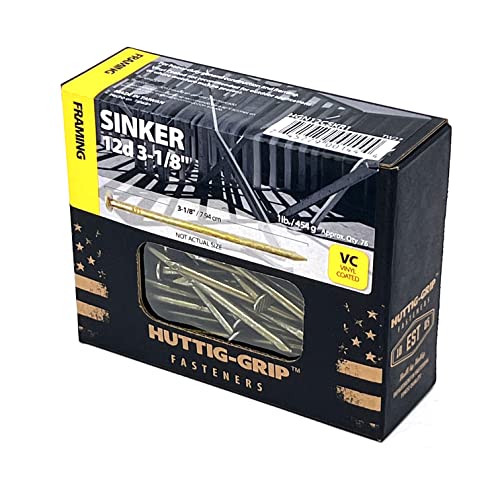 Huttig-Grip 3-1/8 inches Sinker Nails 12d for Construction Framing HGN12CSKR1 Vinyl Coated Finish, 1 lb Pack of 75 Nails 3-1/8 in -1 lb Pack