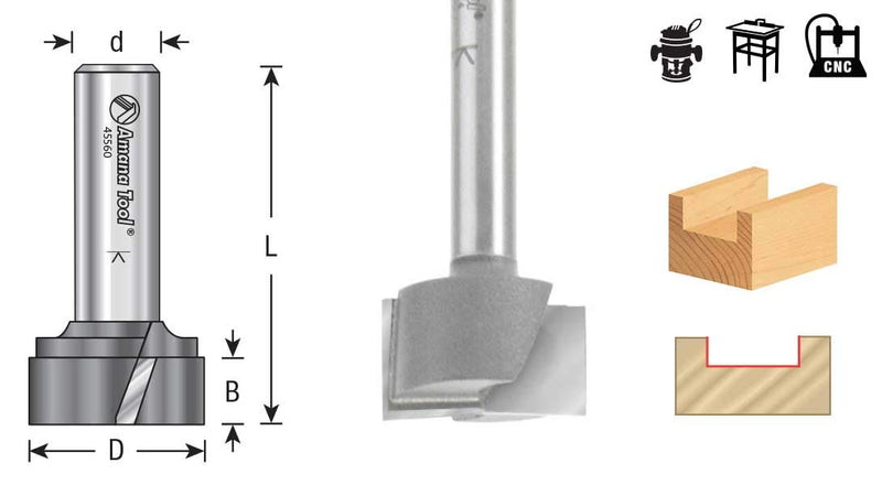Amana Tool - 45564 Carbide Tipped Bottom Cleaning/Spoilboard 1 Dia x 7/16 x 1/2" Sha 1 Dia x 7/16 x 1/2" Sh