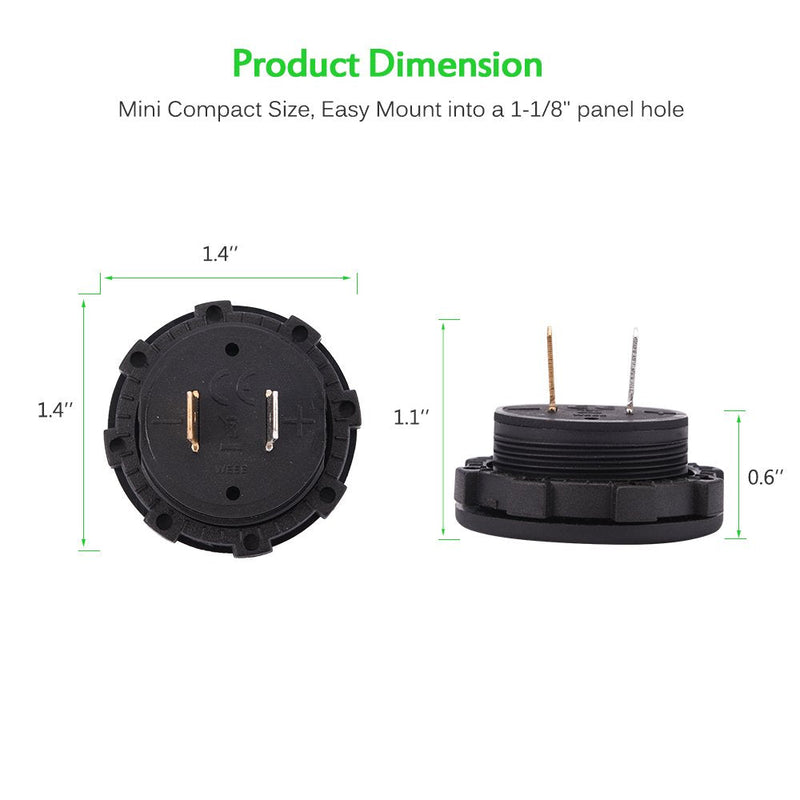 MICTUNING DC 12V LED Digital Display Voltmeter Waterproof Compatible with Boat Marine Vehicle Motorcycle Truck ATV UTV Car Camper Caravan Green Digital Round Panel