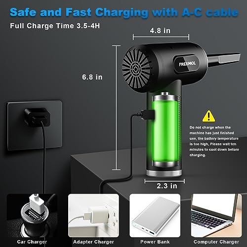 FRESMOL Compressed Air Duster, Rechargeable Cordless Electric Air Blower Black