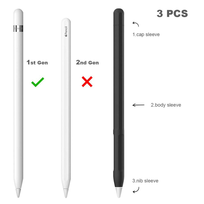 YINVA Case for Apple Pencil Grip for Apple Pencil Accessories Holder for Apple Pencil 1st Generation Cover Sleeve for Apple Pencil with Protective Nib Cover for iPad Pencil(Black) Black For 1st Gen