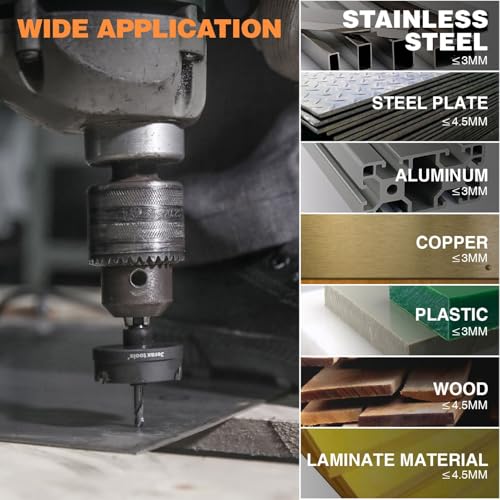 Tungsten Carbide Tipped Hole Cutter, 2-1/8 inch TCT Hole Saw, Oxided Coating with Tri-Flat Shank, 5mm Hole Depth Heavy Duty, for Stainless Steel, Mild Steel, Iron, Copper, Brass, Plastic 54mm | 2-1/8" Single Pack
