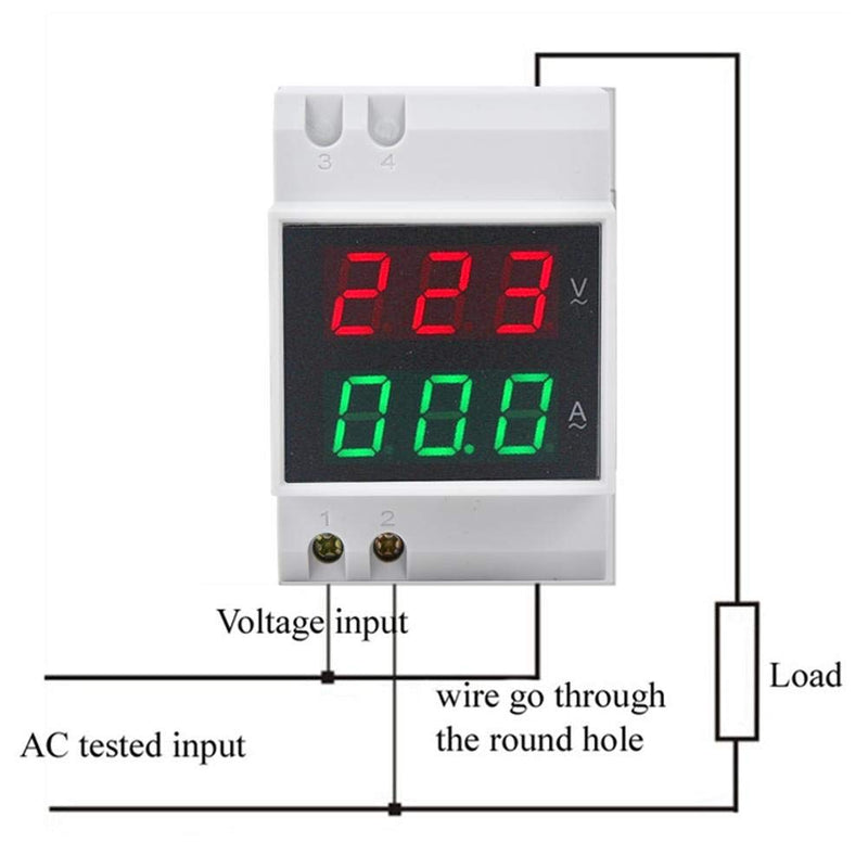 DIN Rail Voltage Ampere Meter, AC80-300V AC0-99.9A Multi-Functional Digital Din Rail Current Voltage Power Meter Ammeter Voltmeter, Din Rail Led Display Digital AC Voltmeter
