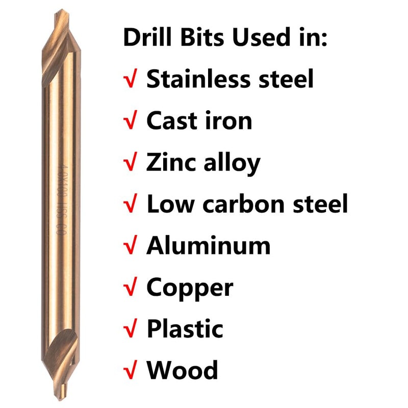 5PCS Cobalt Long Center Drill Bits Set, M35 High Speed Steel 60-Degree Angle 4" Overall Length Center Drill Bits Kit Countersink Tools for Lathe Metalworking Size 1.0 2.0 3.0 4.0 5.0 5PCS(1.0-5.0)