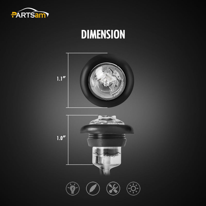 Partsam 10Pcs 3/4 Inch Amber Led Side Marker, DOT Approved Clear Lens Clearance Bullet Lights Penny Light with Plug Rubber Grommets for Trailer Truck RV Car Bus Van, 12V IP67 Waterproof