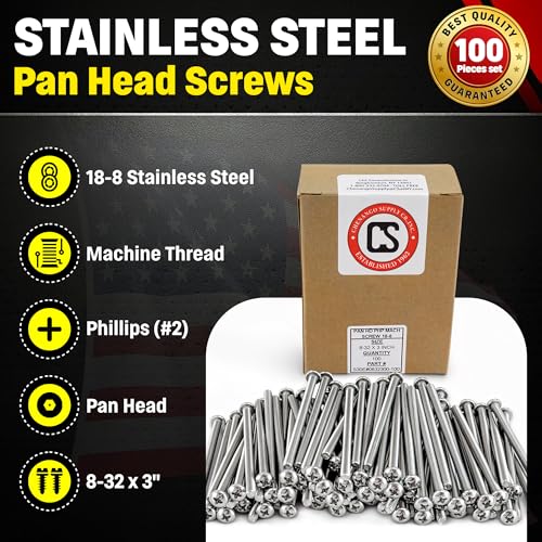 Chenango Supply 8-32 x 3 Stainless Pan Head Machine Screws 100