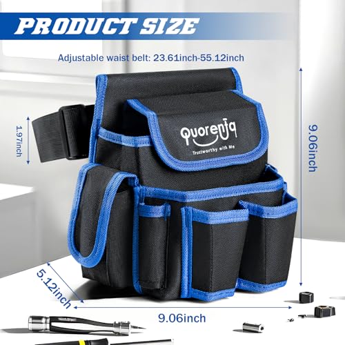 Tool Belt for Men: Electrician Tool Pouch with Adjustable Waist Strap,Tool Bag for Construction, 8 Durable Pockets, Maintenance & DIY, Fits Waist 31” to 52” (Blue, Extra Large) Blue