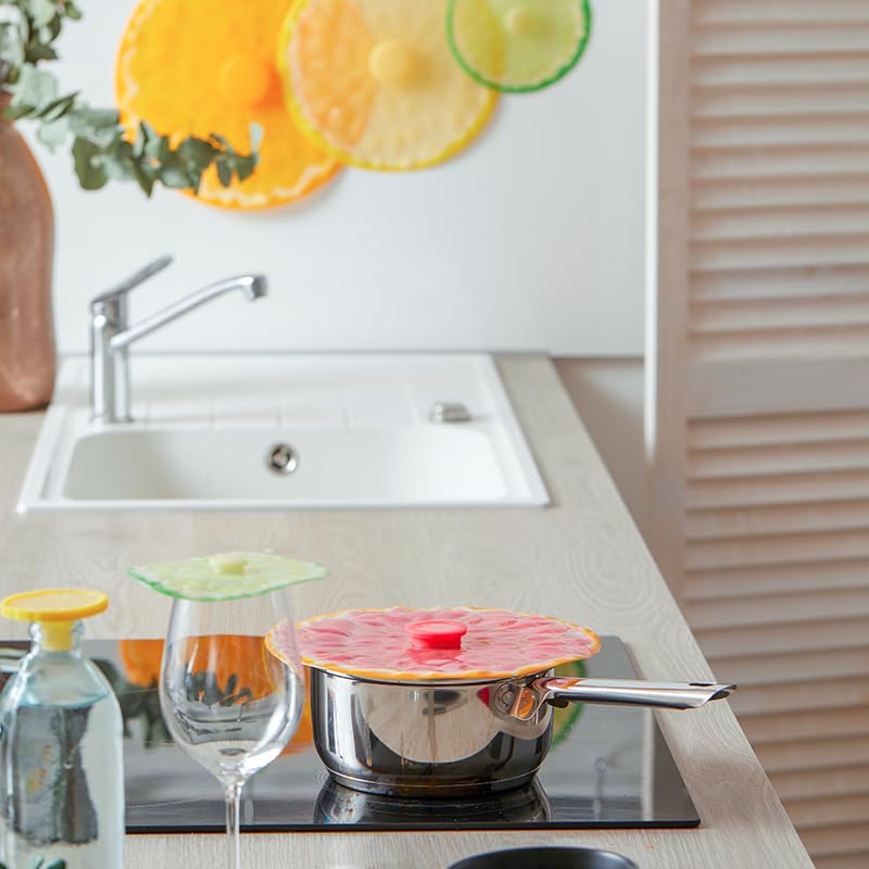 Charles Viancin - Lemon Silicone Lid for Food Storage and Cooking - 9''/23cm - Airtight Seal on Any Smooth Rim Surface - BPA-Free - Oven, Microwave, Freezer, Stovetop and Dishwasher Safe 9 Inch Lemon