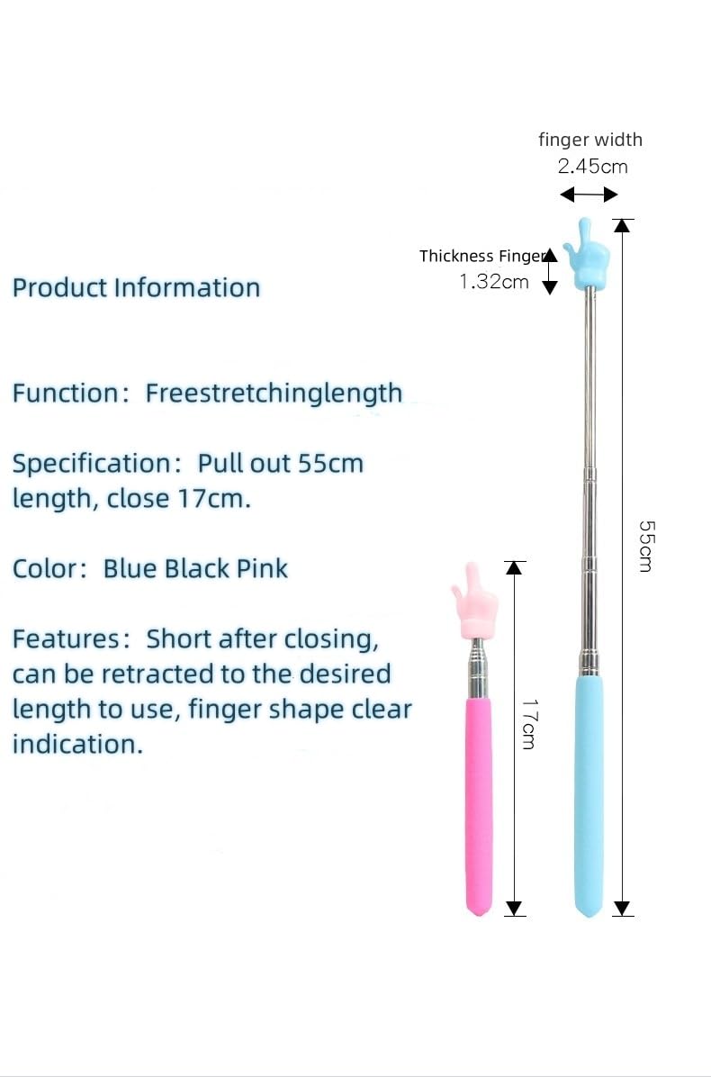 3 Pieces Kids Finger Pointer, Mini Finger Retractable Teacher Pointer, Kindergarten Student Teacher Teach Reading Picture Book Finger Shape Mini Finger Pointer Stick (Black, Blue, Pink)