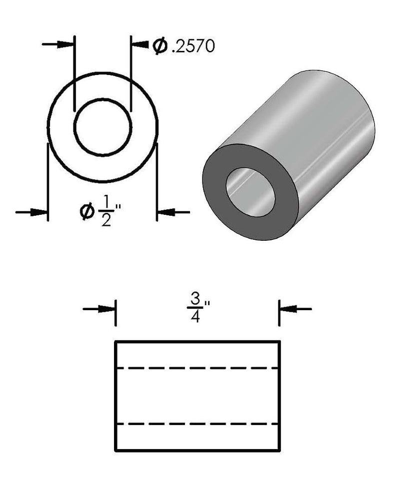Aluminum Spacer Black 1/2" OD x 1/4" ID x Choose Your Length,Round Spacer Unthreaded Standoff Bushing Plain Finish, Fits Screws Bolts 1/4" or M6 by Metal Spacers Online (3/4" Length, 25 Pack) 3/4" Length