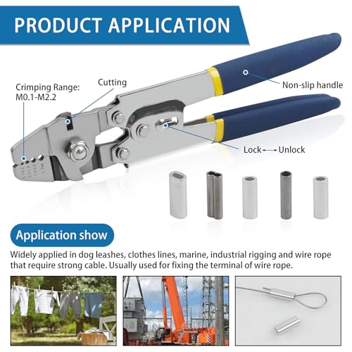 Fishing Crimping Tool Kit, Fishing Crimping Pliers Wire Rope Crimping Tool with 500pcs Crimp Sleeves Kit, Heavy Duty Stainless Steel Fishing Crimper Pliers Wire Cutters Line Crimps Sleeves