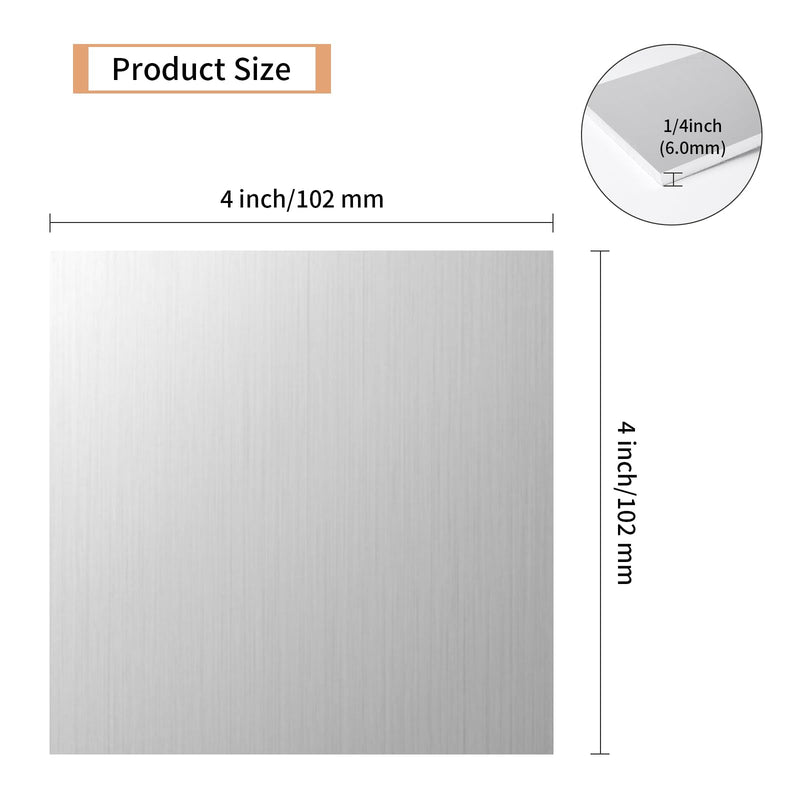 5PCS 6061 Aluminum Sheet Metal 1/4" x 4" x 4", Aluminum Plates Covered with Protective Film, Heat Treatable Aluminum Flat Bar for DIY Craft, Industry 1/4" 4" × 4", 5Pcs