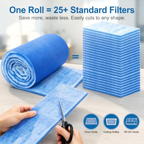 12"x90" Cut to Fit Air Vent Filter Roll, Floor Registers, AC Dust Filter 12" x 90" x 0.5"